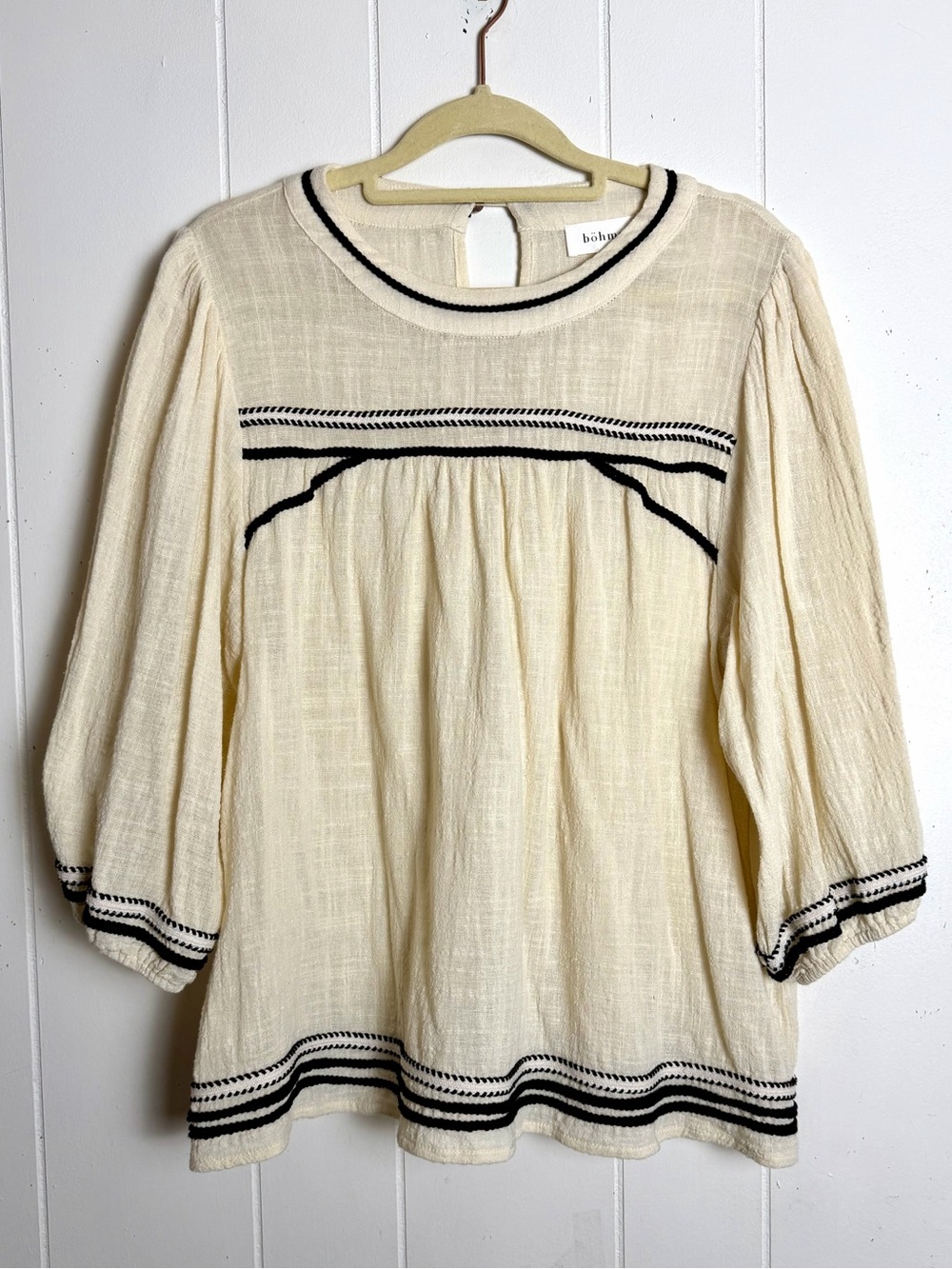 bohme Cotton Boho Blouse 3/4 Sleeve size Small